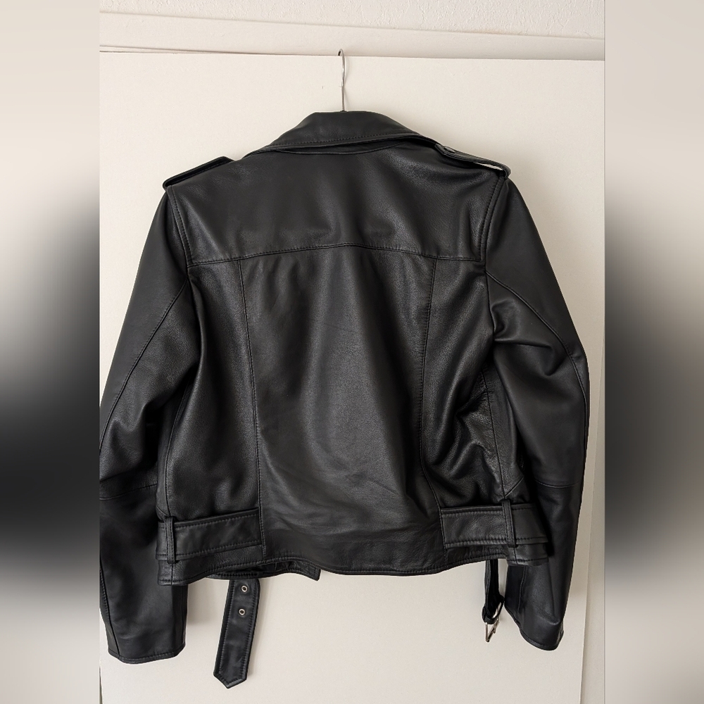 Quince Black Leather Biker Jacket with Silver Hardware - Picture 2 of 2